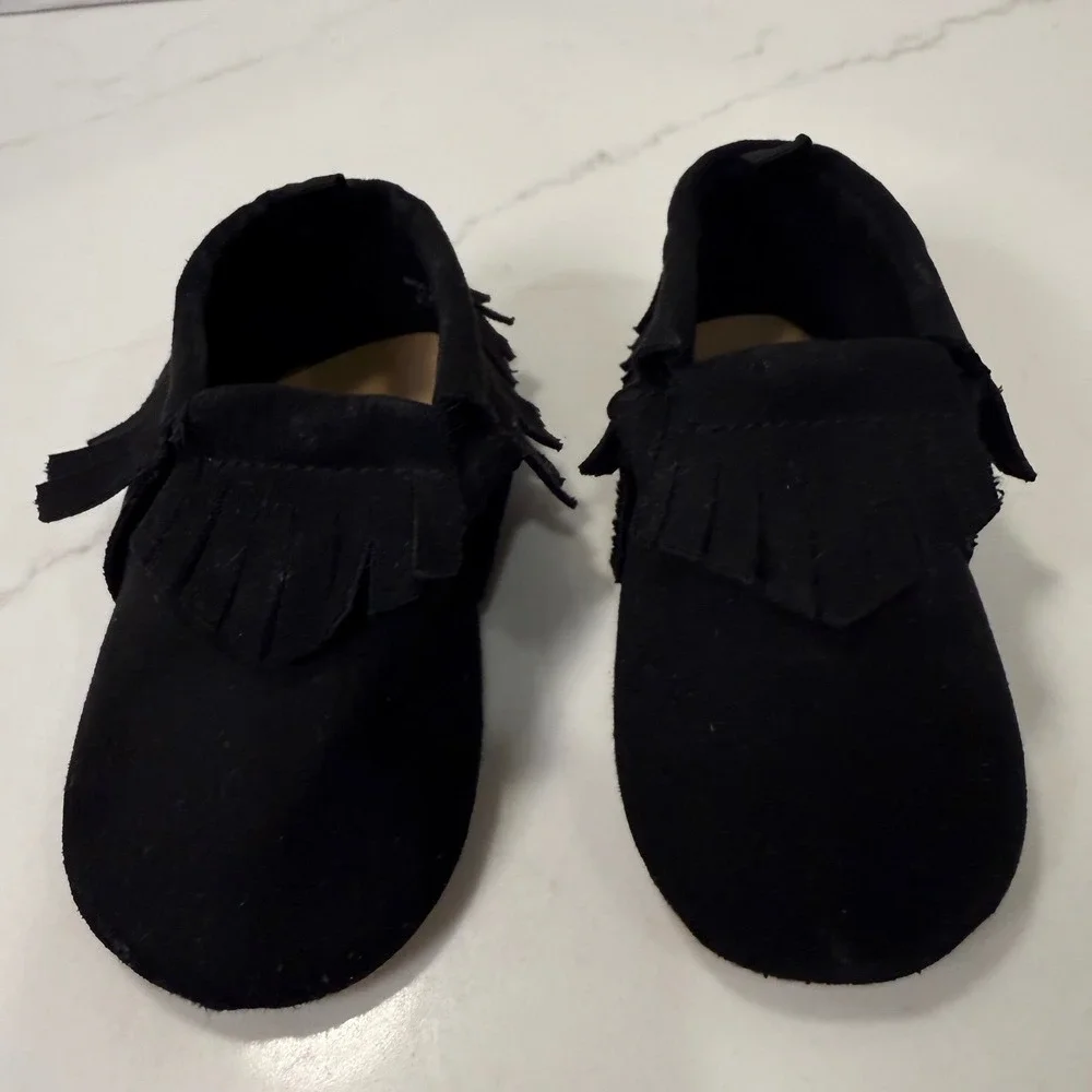 Old Navy Baby Fringe Moc Bootie Blackjack Black Suede Slip On 6-12M